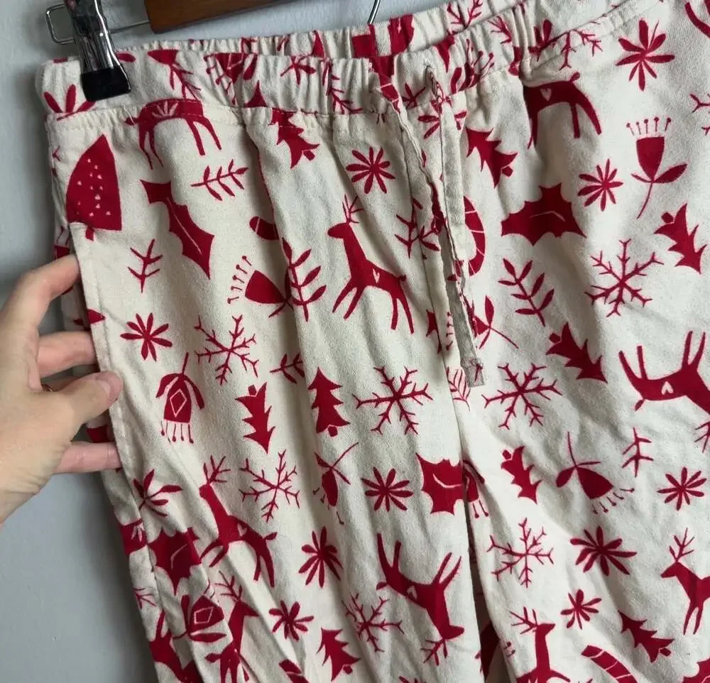 Hanna Andersson Holiday Pajama Pants Size XS Reindeer Snowflake Print Cotton Wms